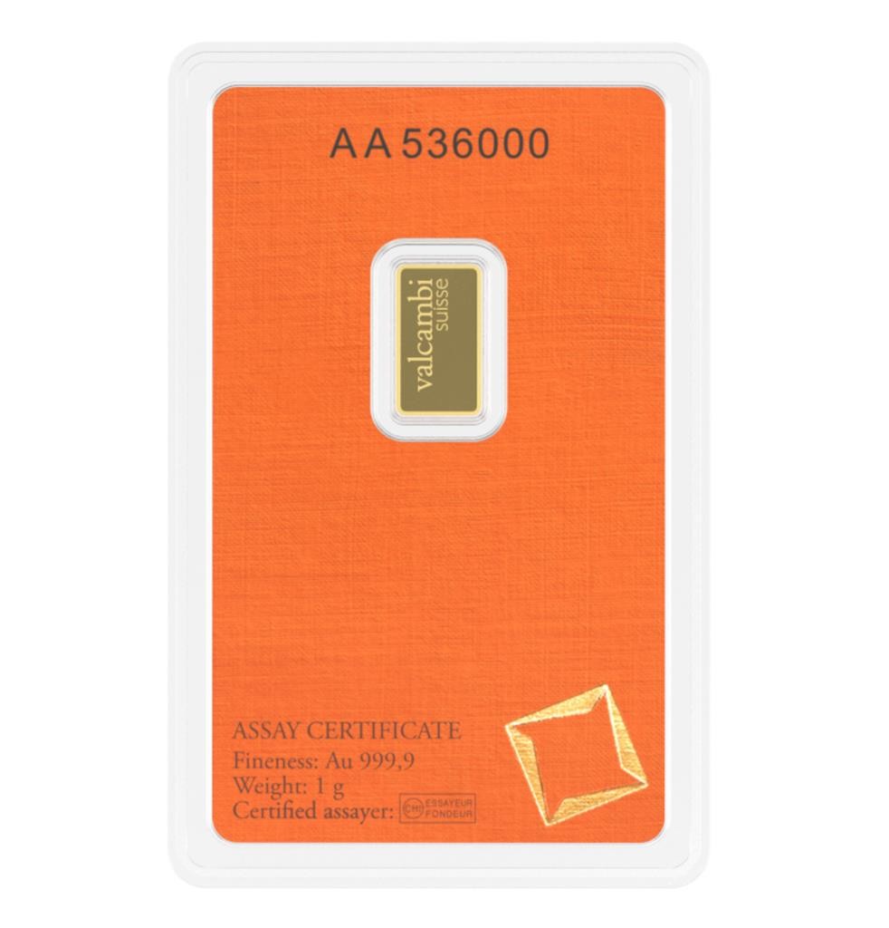 1 GRAM GOLD BAR .9999 24 K GOLD BULLION IN ASSAY CARD VALCAMBI SUISSE