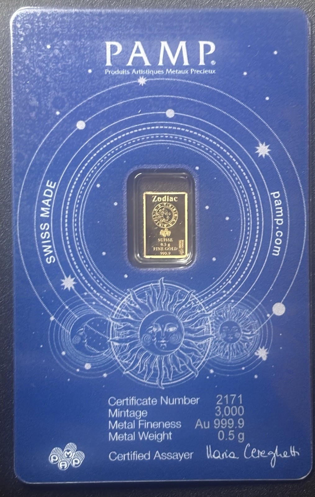 Pamp Suisse Zodiacs 0.5g Gold Bar in Assay Card – Capricorn