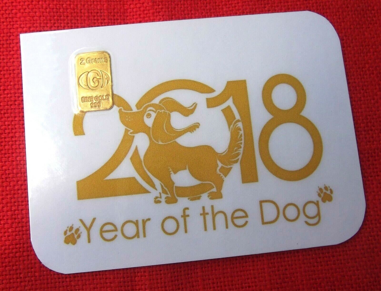 2 gram GOLD CGA BULLION Year of the DOG Gold Sealed ingot (In Assay).2 DAY SHIP