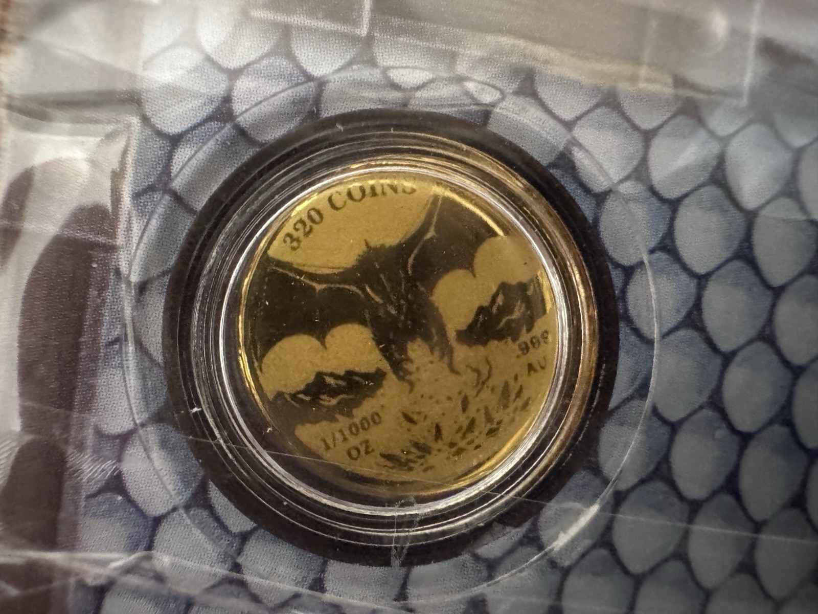 Ice Dragon 1/1000 oz Fine Gold Round in Card (9,999 Mintage) 320 Coins Mint