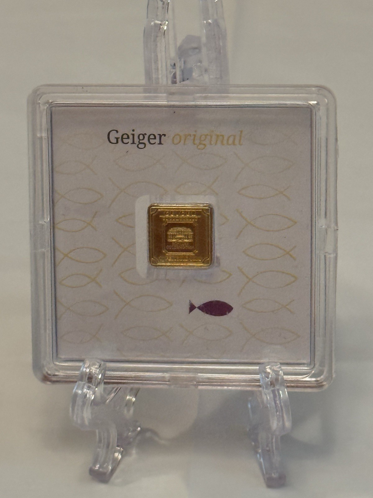 Geiger Edelmetalle 1g Gold Bar Purple Religious Fish Assay .9999 Fine