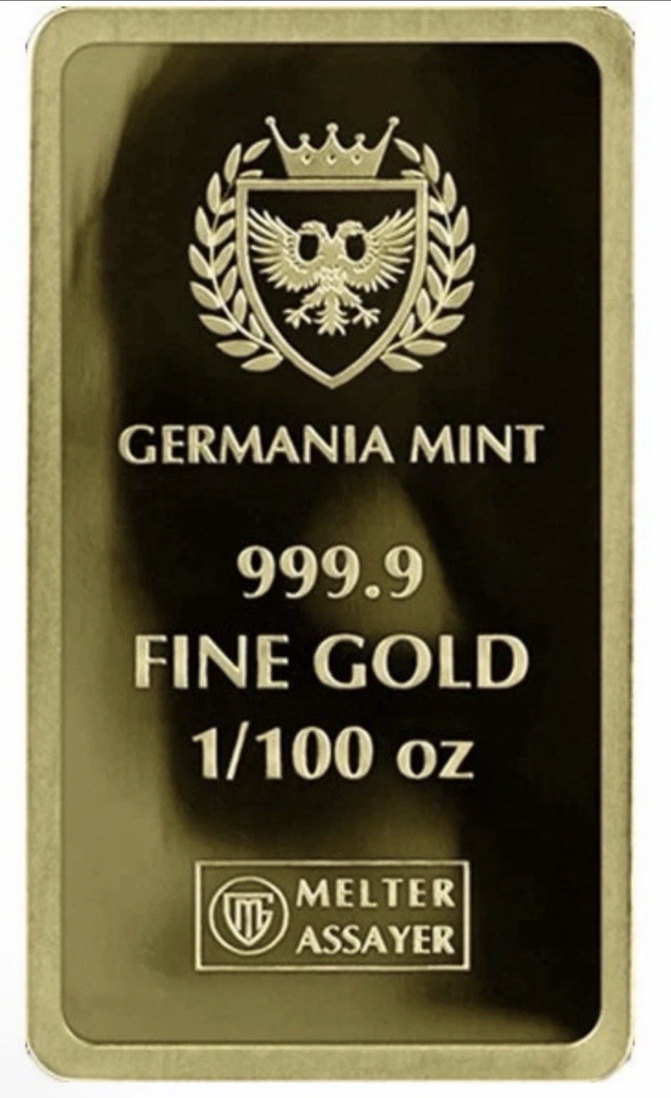 Germania Mint 1/100 oz 999.9 Fine Gold Stamped Bar in Assay Card