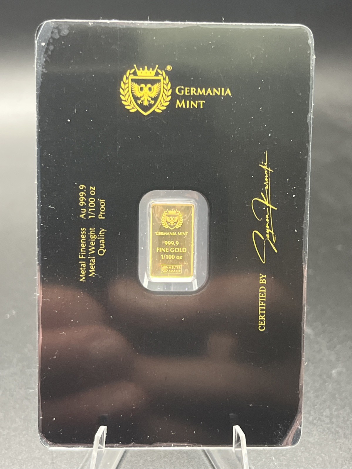 1/100 Oz Gold Bar – Germania Mint – Proof – 999.9 Fine