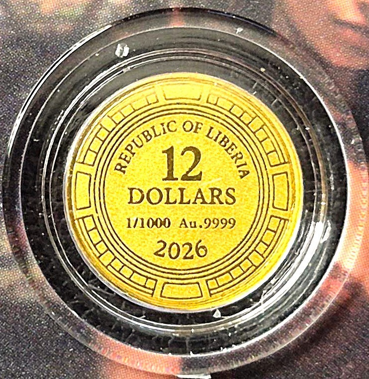 2026 LIBERIA $12 1/1000th TROY Oz .999 FINE GOLD *LAS VEGAS* with C.O.A. #1868