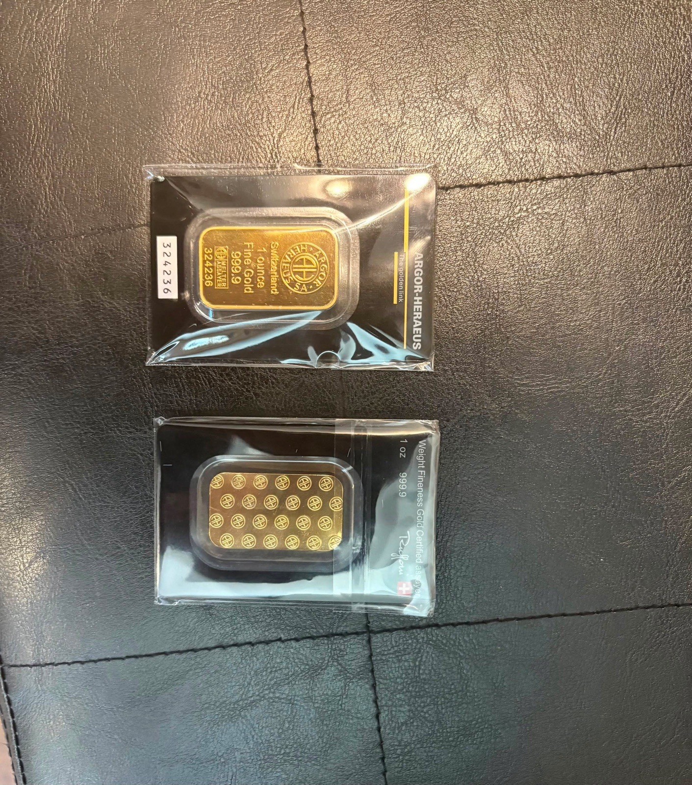 Argor-Heraeus 2x 1 oz Gold Bars .9999 Fine Gold, Sealed (2 oz Total)