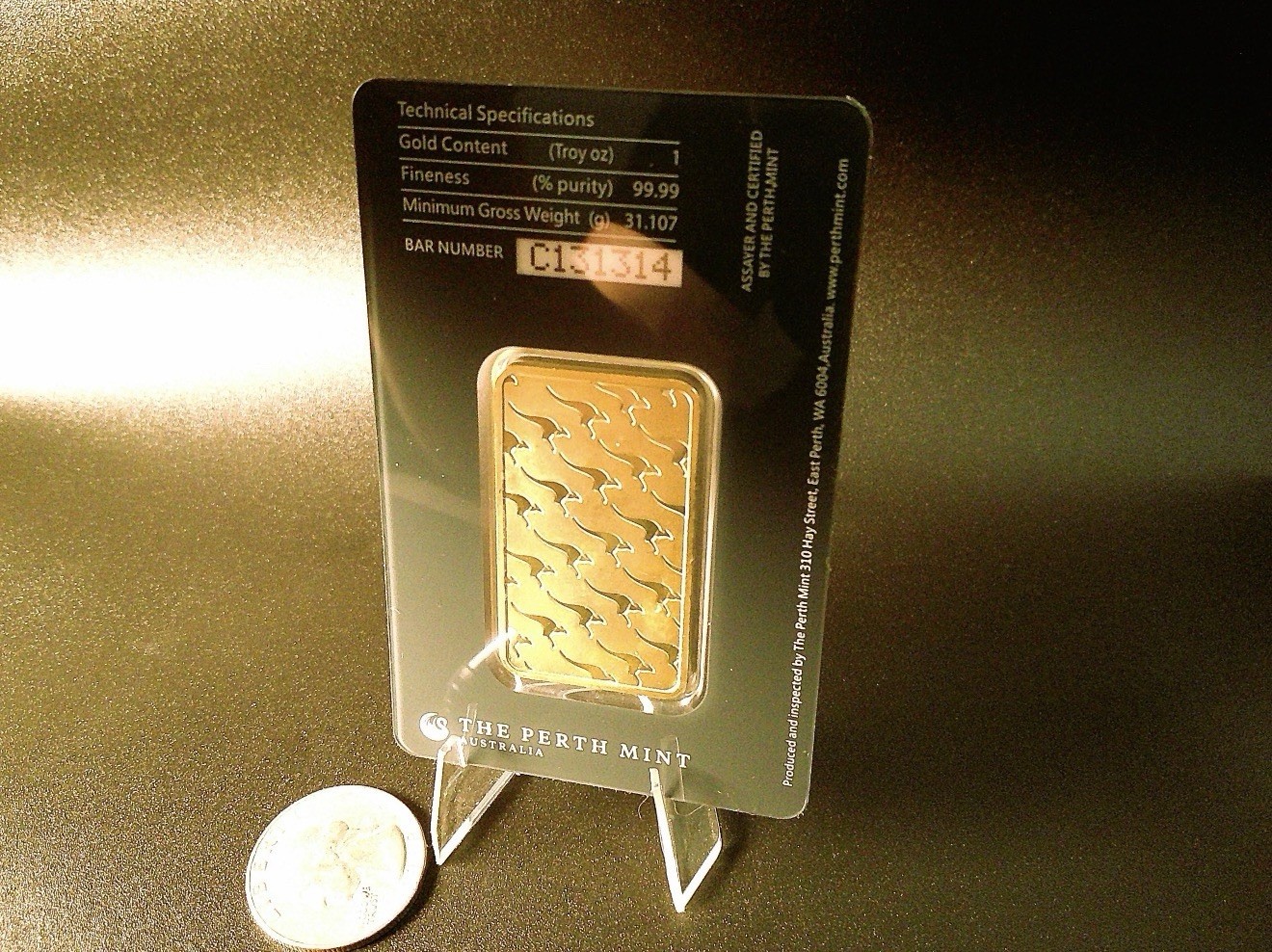 Perth Mint 1 oz Gold Bar .9999 Fine & 99.99% Pure Gold w/ free $1 Utah Goldback