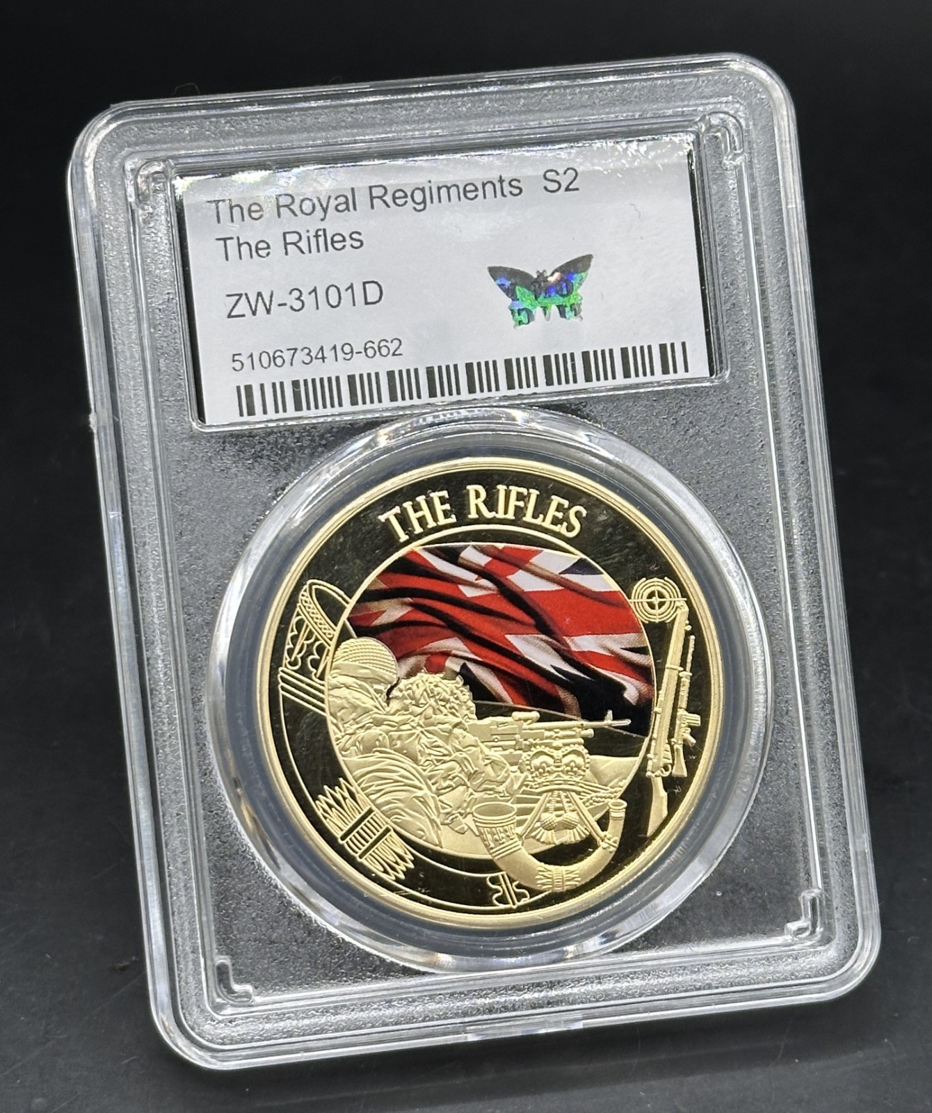 The Royal Regiments S2 The Rifles Commemorative Coin in Airtight display case