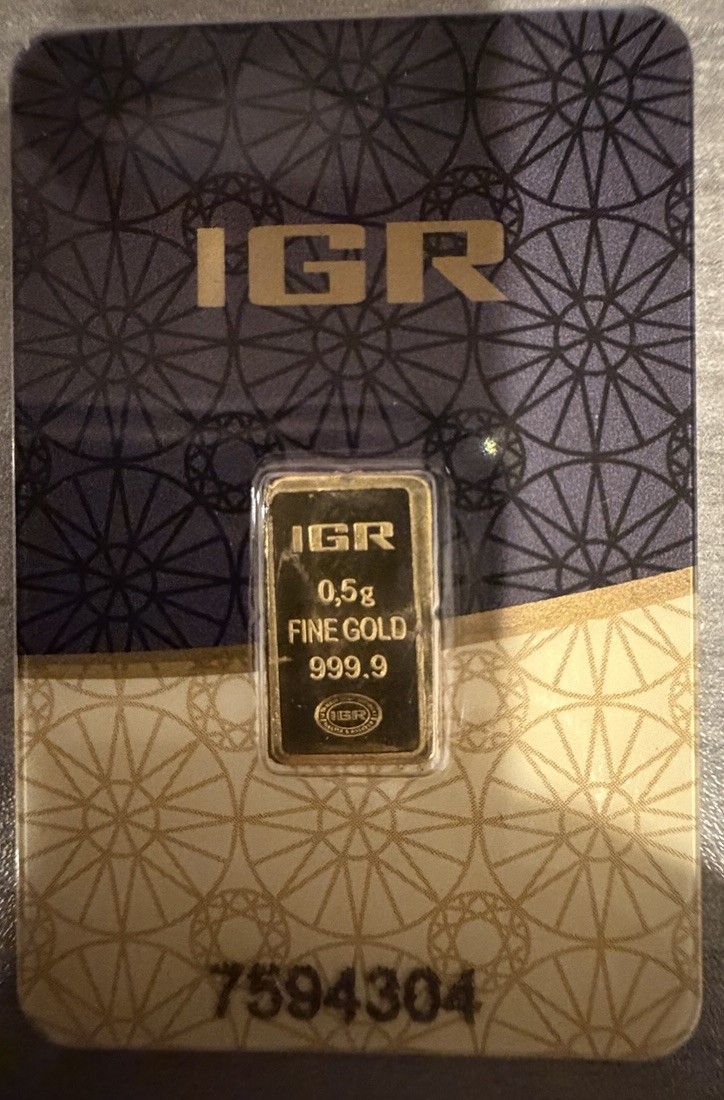 IGR .5 GRAM .9999 GOLD BAR IN ASSAY CARD 1/2 GRAM 24K ISTANBUL GOLD REFINERY