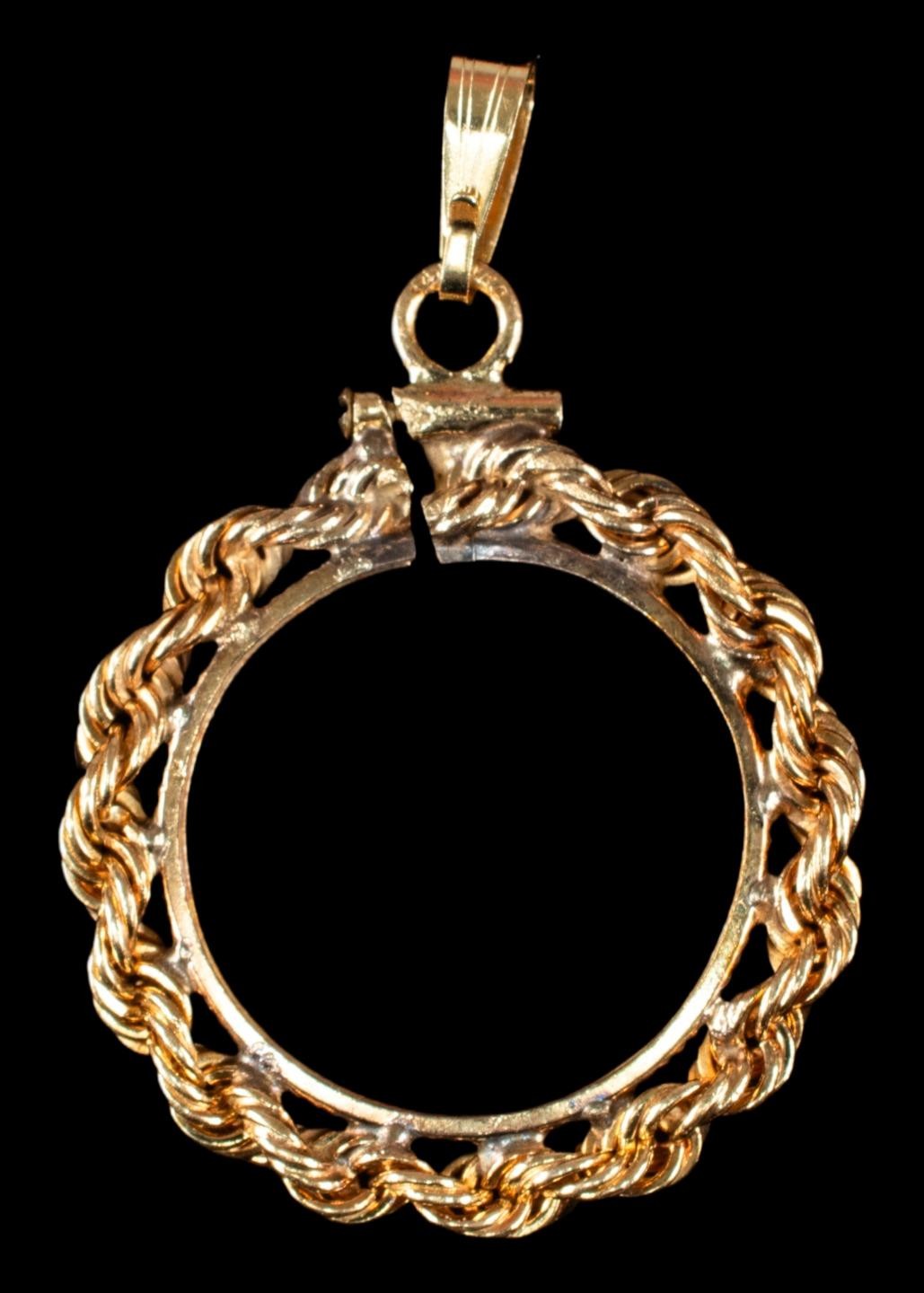 New 14k Yellow Gold 1/10 oz Gold Eagle Rope Bezel Screw Top