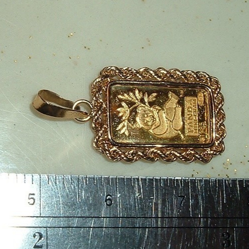 1 GRAM 999.9 FINE GOLD CREDIT SUISSE BAR 14 KT ROPE BEZEL 3MM BAIL PENDANT 1.8g