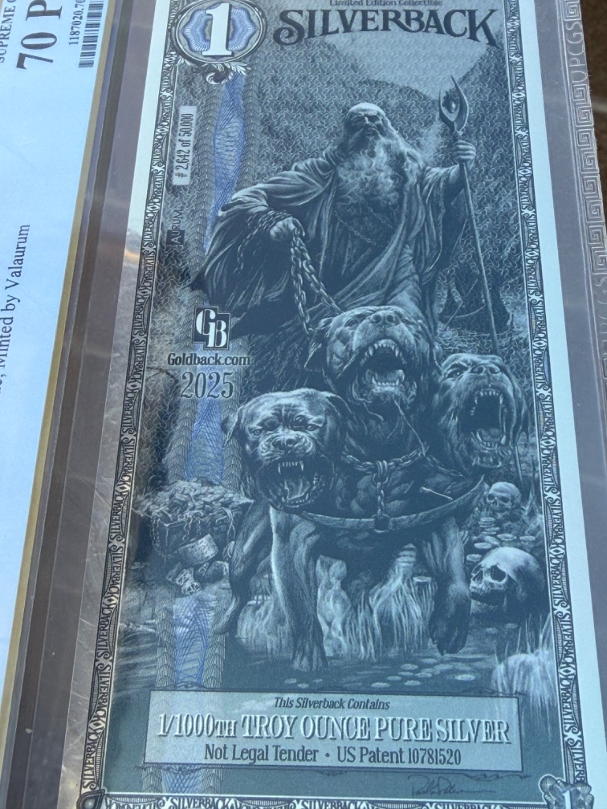 PCGS Silverback Hades Olympus, .999 PURE Silver 1/1000 Troy oz., Blue 70 GEM PPQ