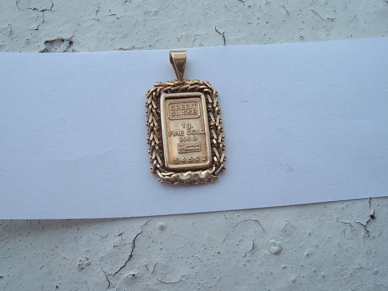 1 GRAM CREDIT SUISSE 999.9 GOLD BAR & 10K STAMPED MEXICO BEZEL PENDANT 3.2 GRAM
