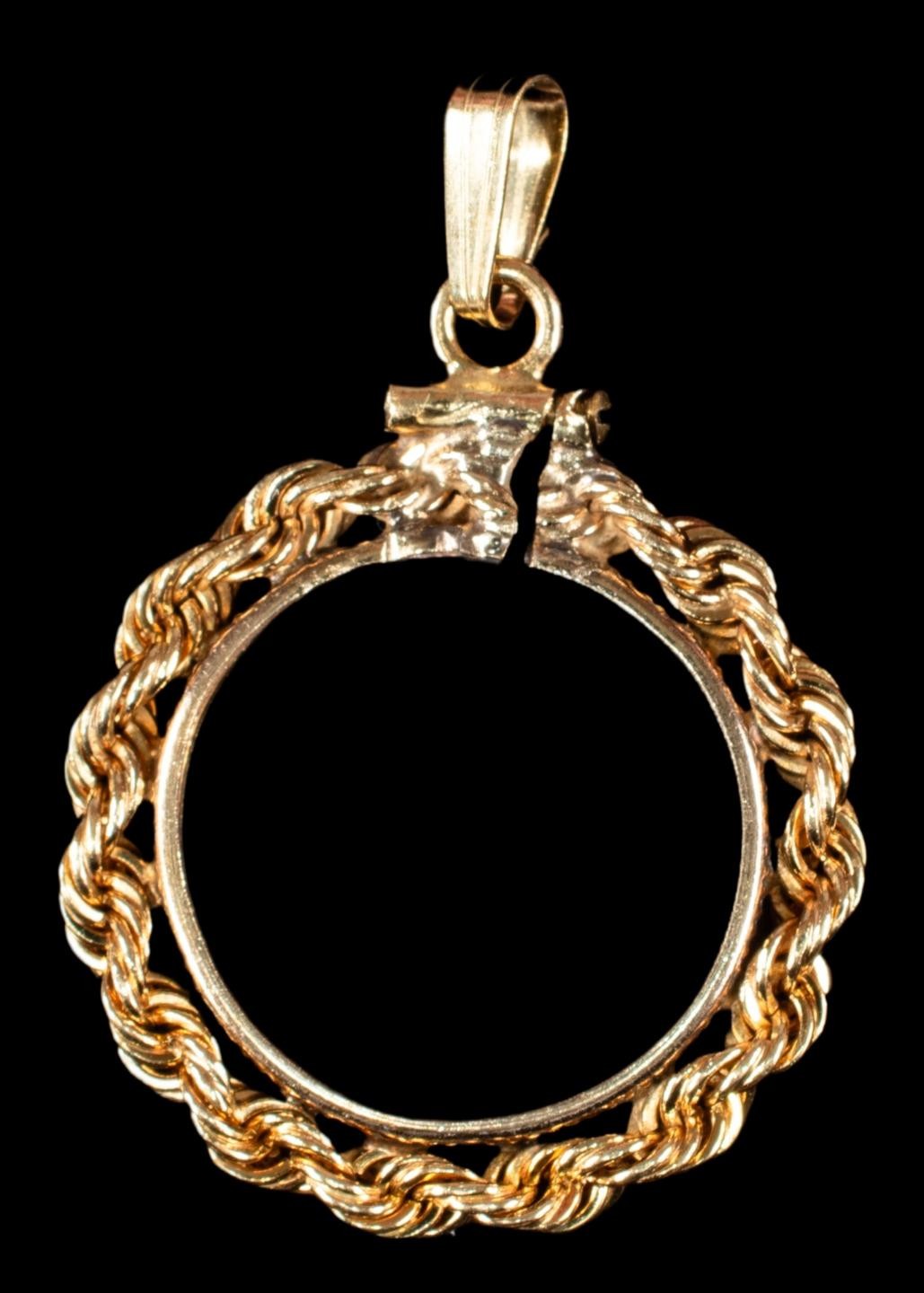 New 14k Yellow Gold 1/10 oz Gold Eagle Rope Bezel Screw Top