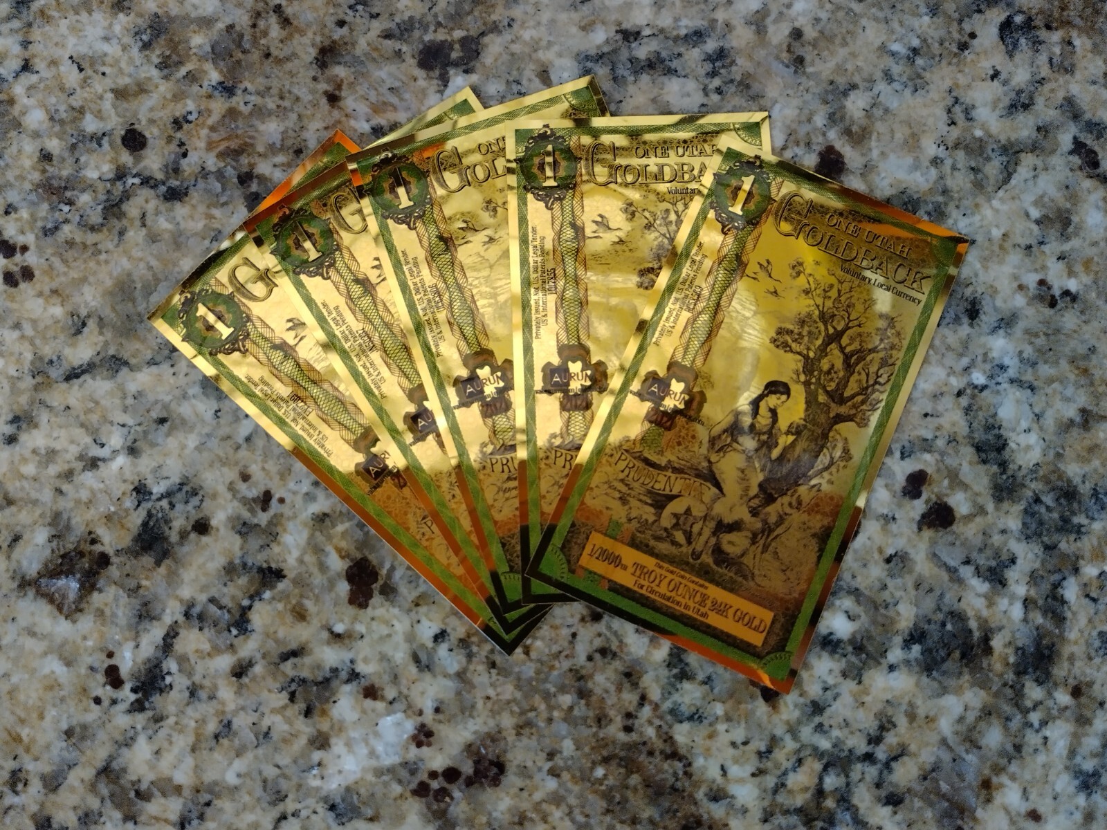 1 Utah Goldback -Aurum Gold Foil Note – 24K GOLD -1/1000 OZ GOLD