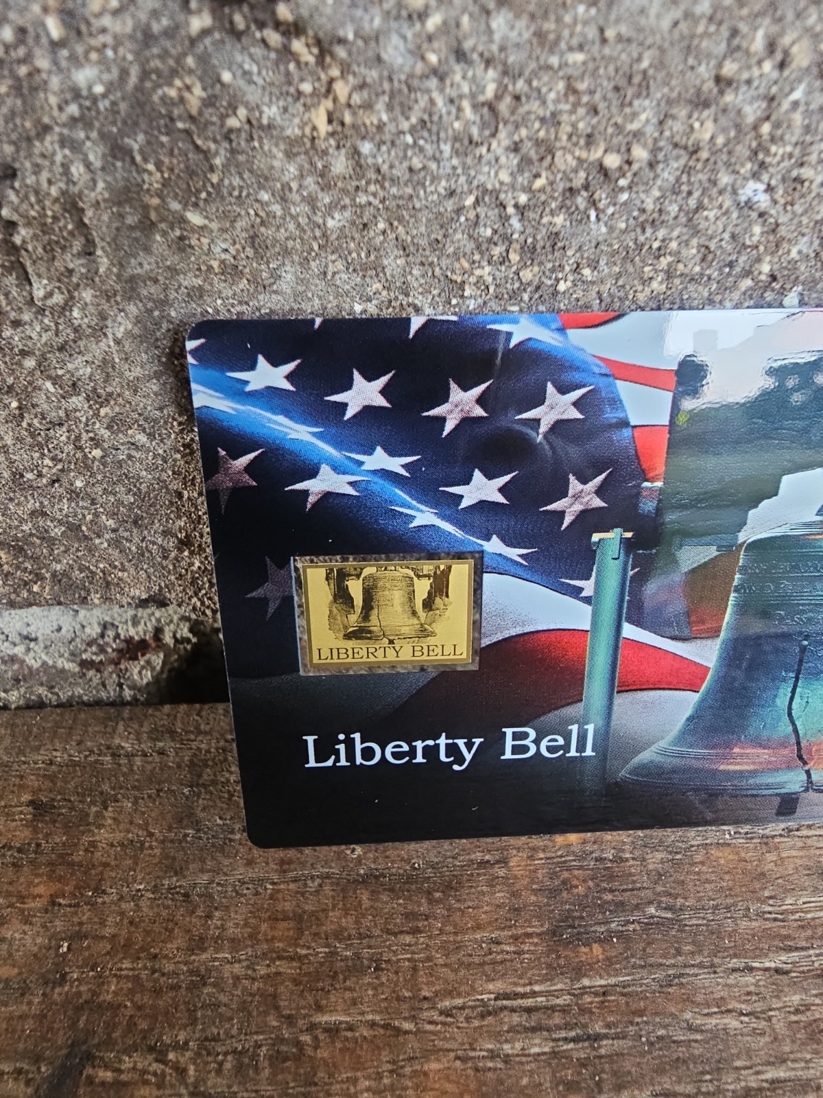 Liberty Bell 1/1000 oz .999 Fine Gold Bar in Display Card, American Flag! Lmt50k