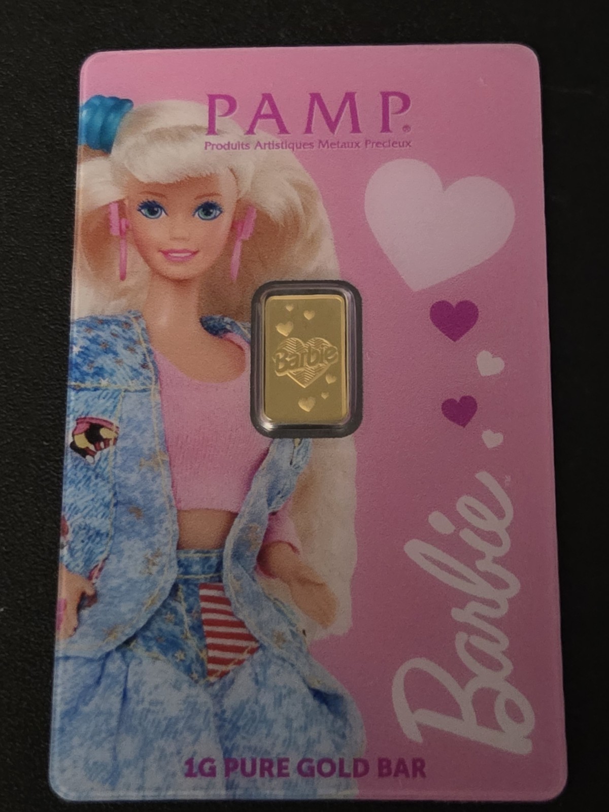 PAMP Barbie 1 Gram Pure Gold Bar .999 In Assay Limited Edition Mintage /7500