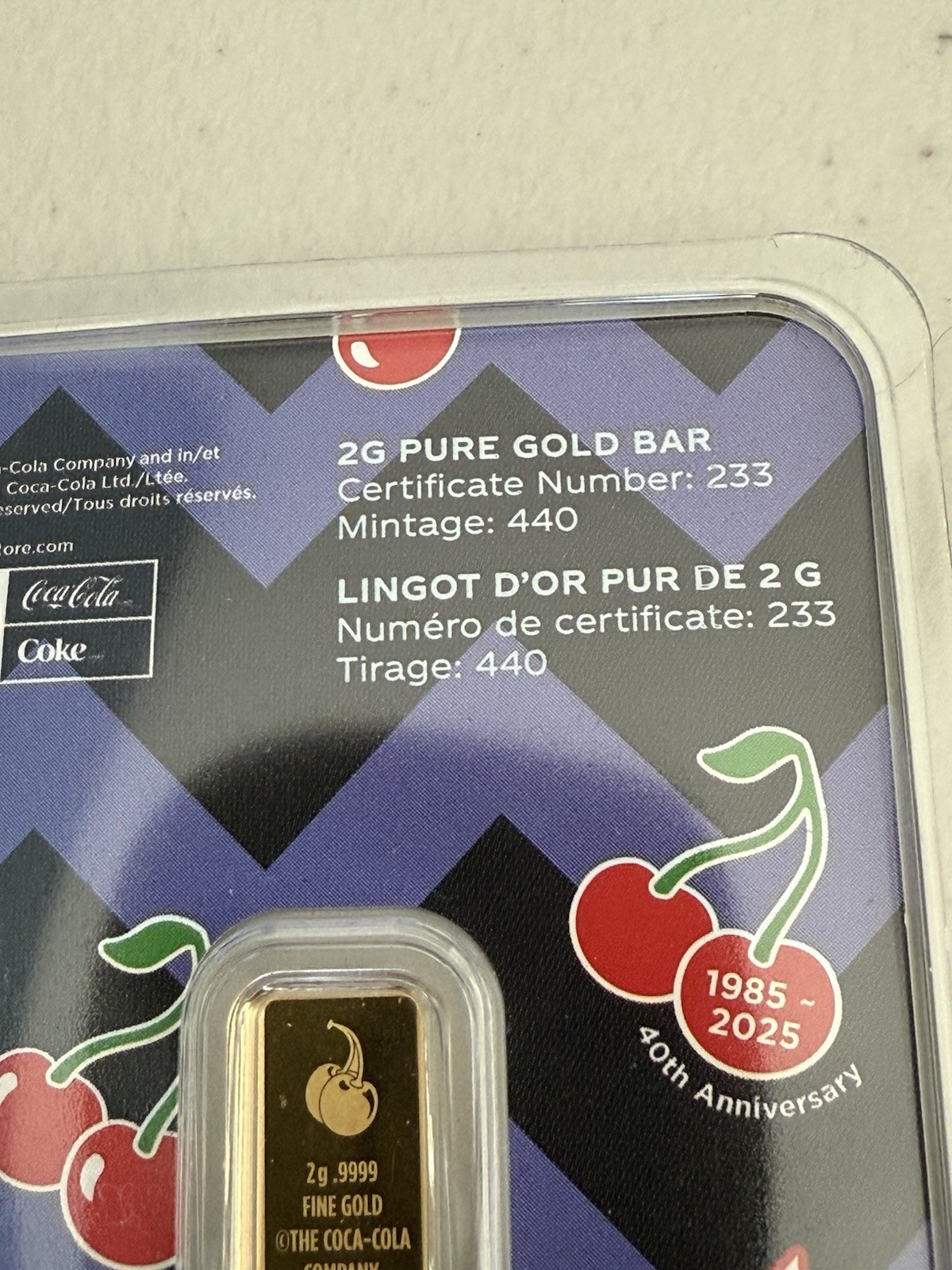 *RARE* 2 gram Gold Bar Coca-Cola® Cherry Coke Pamp MKS USA Minted 440 Mintage