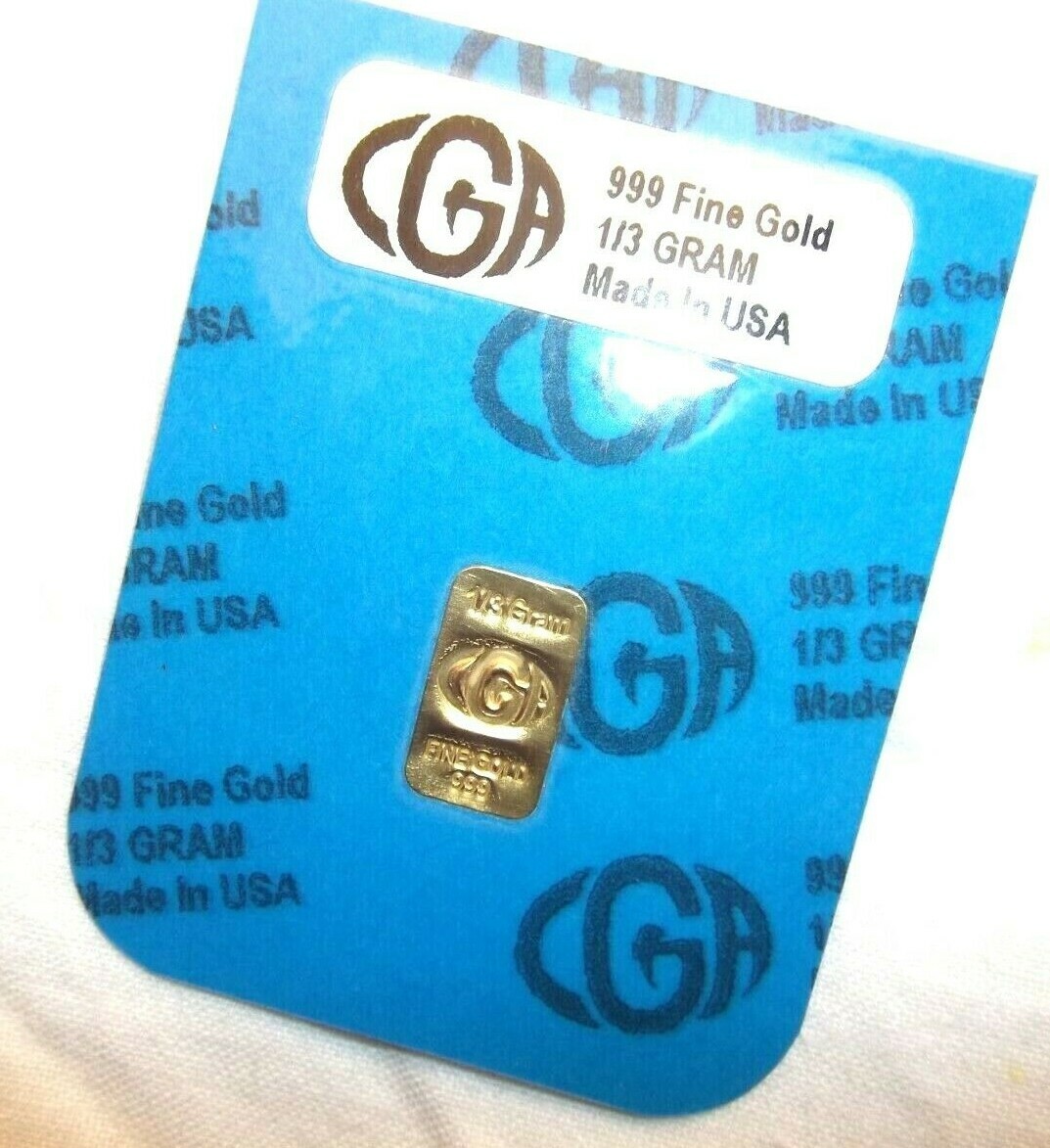 1 /3 GRAM GOLD OF 24K PREMIUM CGA BULLION BAR PURE 999.9 FINE CERTIFIED INGOT !
