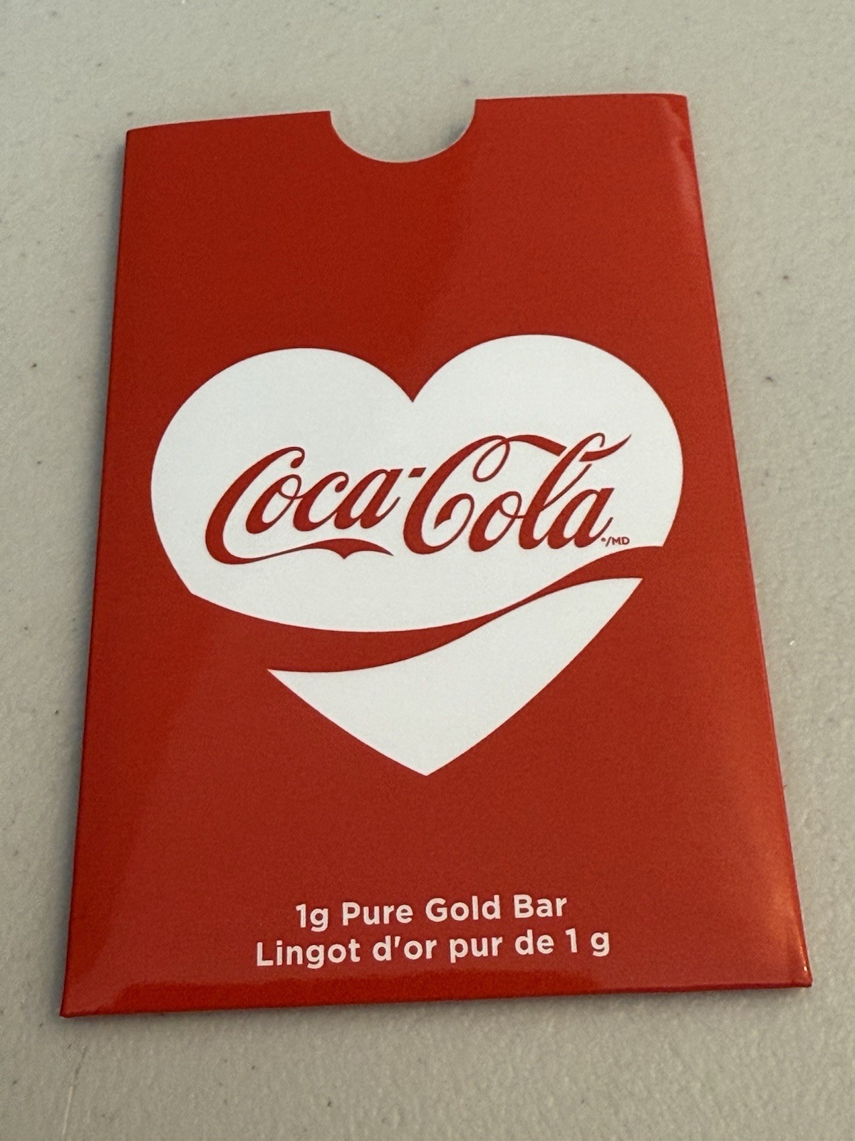Pamp Suisse Coca-Cola Valentine’s Love 1g Gold Bar in Card With Sleeve