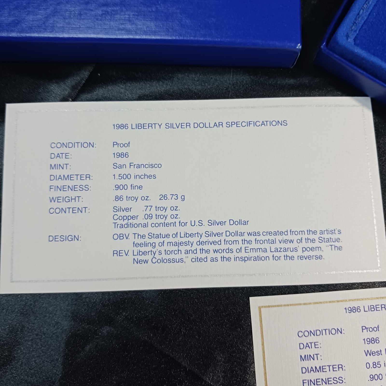 1886-1986 U.S. Liberty 3-Coin Proof Set $5 Gold $1 Silver Half Dollar Box w/COA