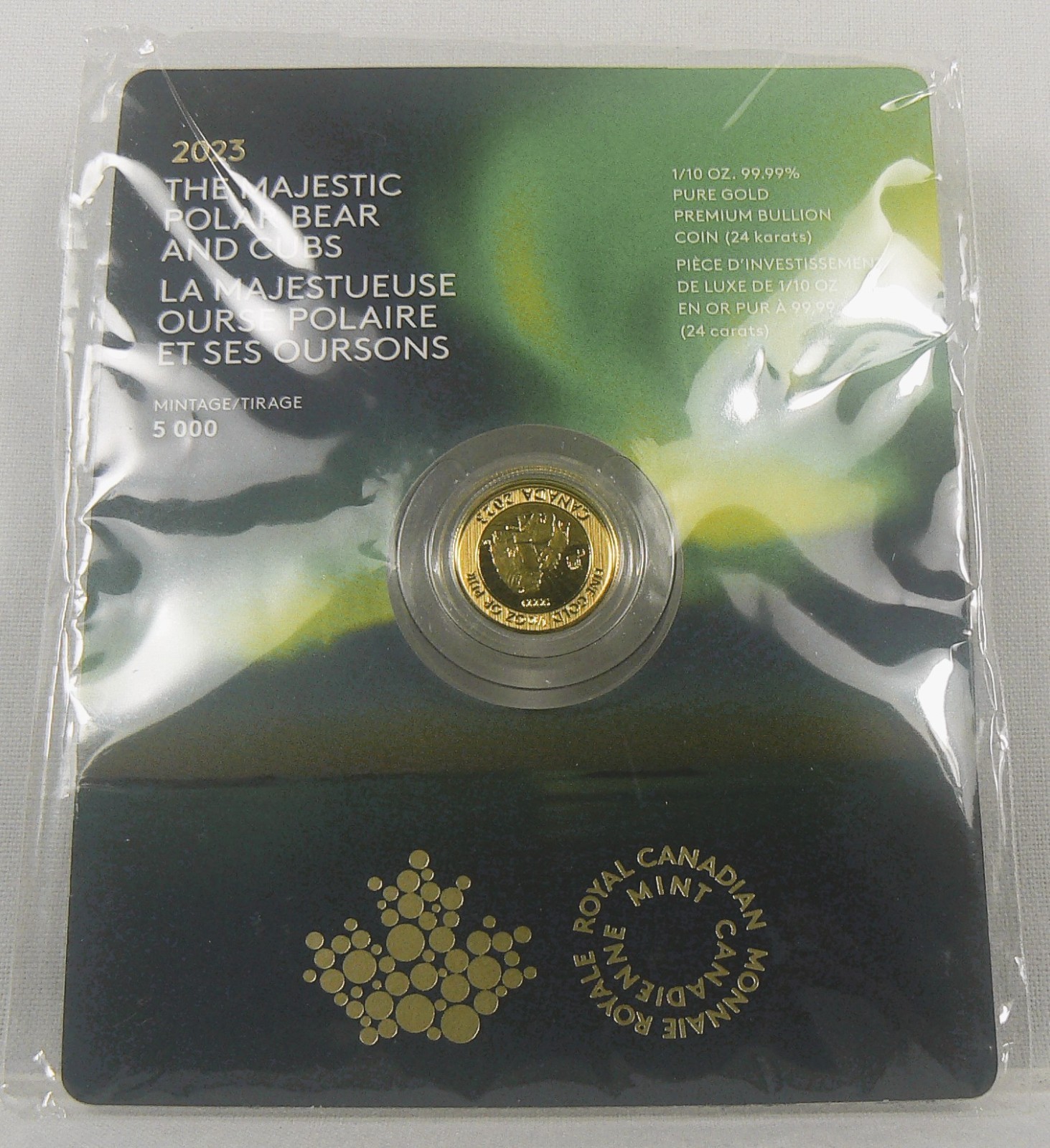 2023 Majestic Polar Bear & Cubs 1/10 oz .9999 Fine Gold $5 Canada – Mintage 5000