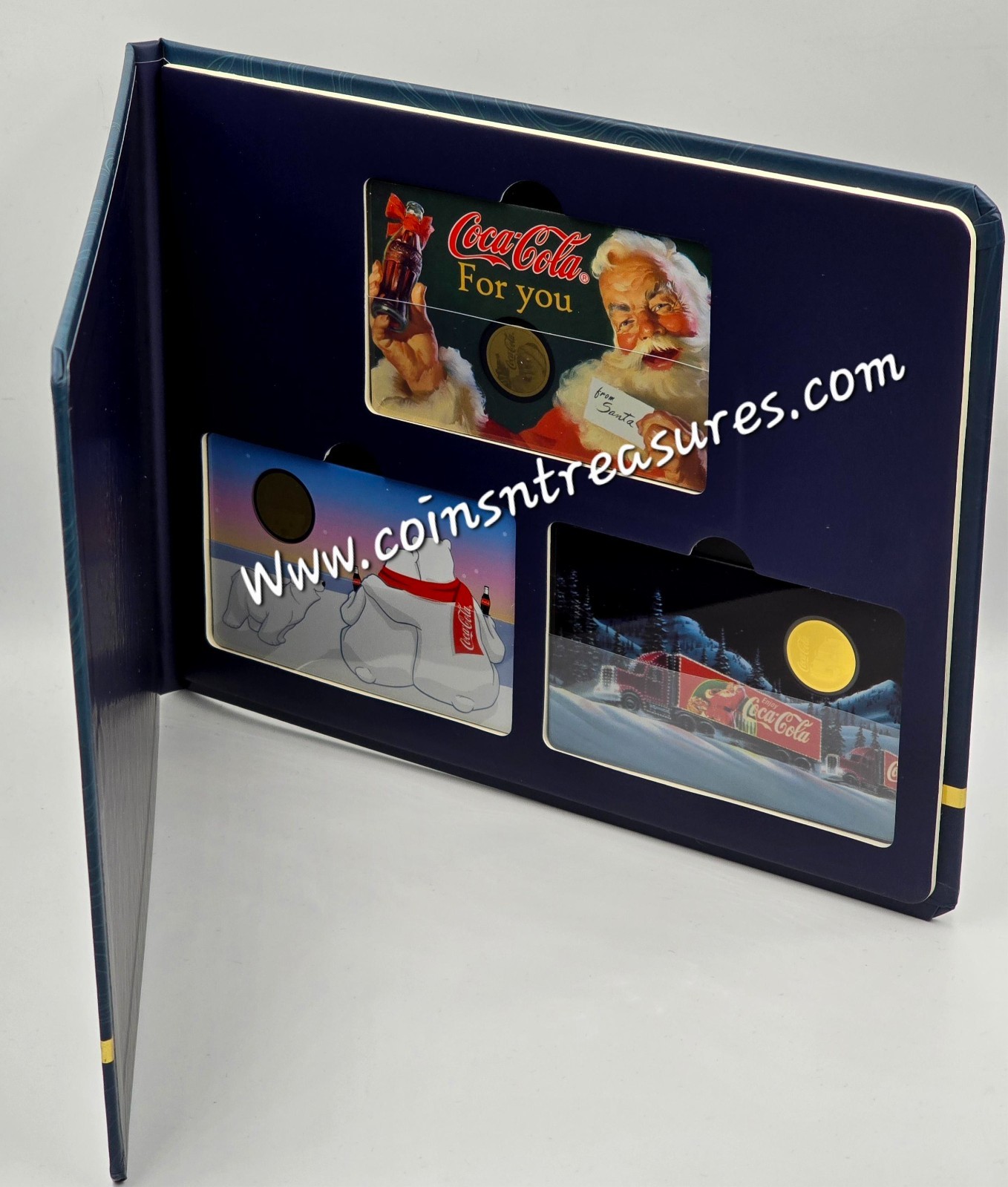 Coca Cola Christmas 1/1000 Oz 999 Gold 3 coin cards Album