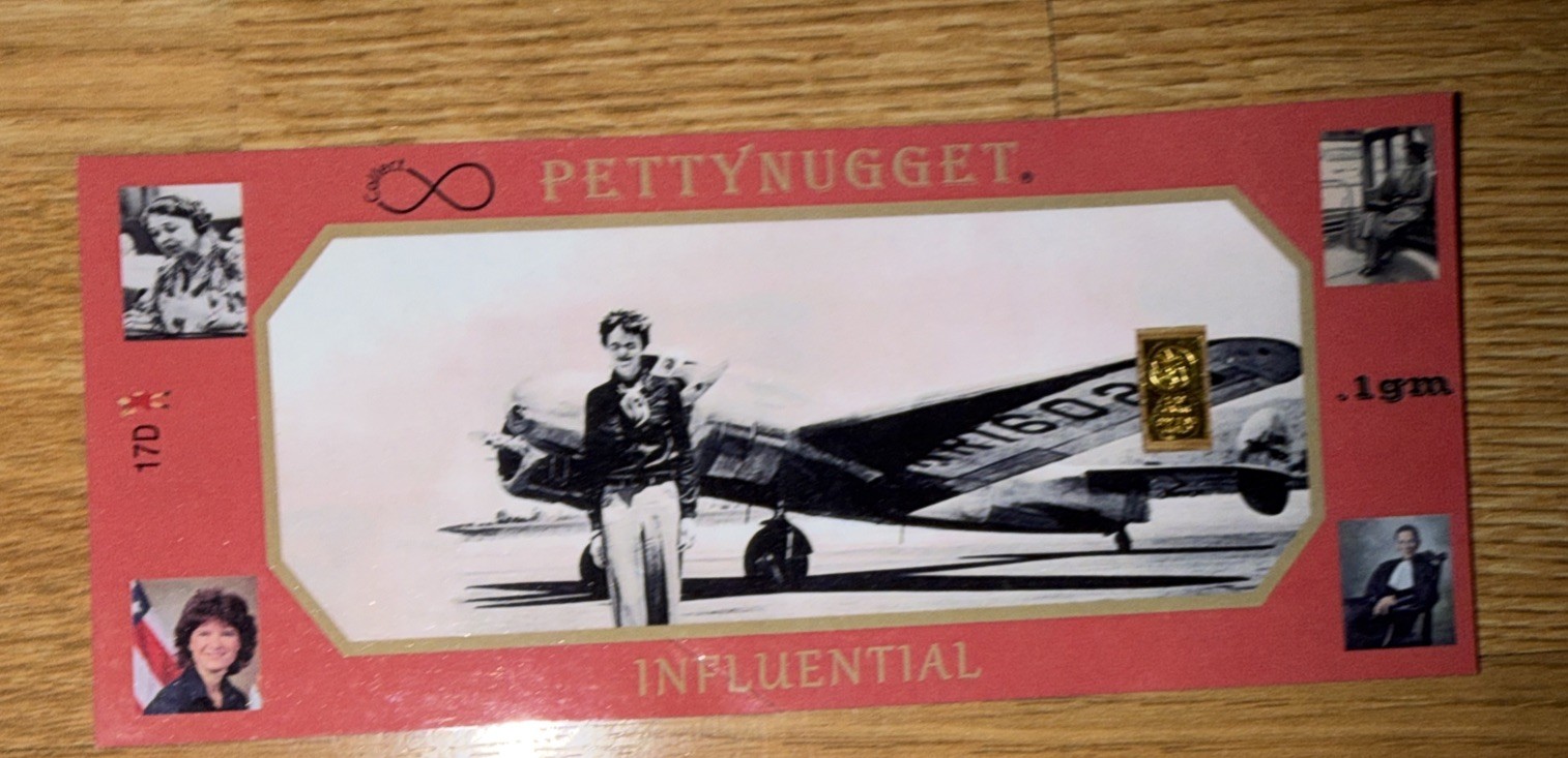 PETTY NUGGET Women Influential .1 GRAM .999 FINE 24K GOLD BAR NOTE 1/10 Of Gram