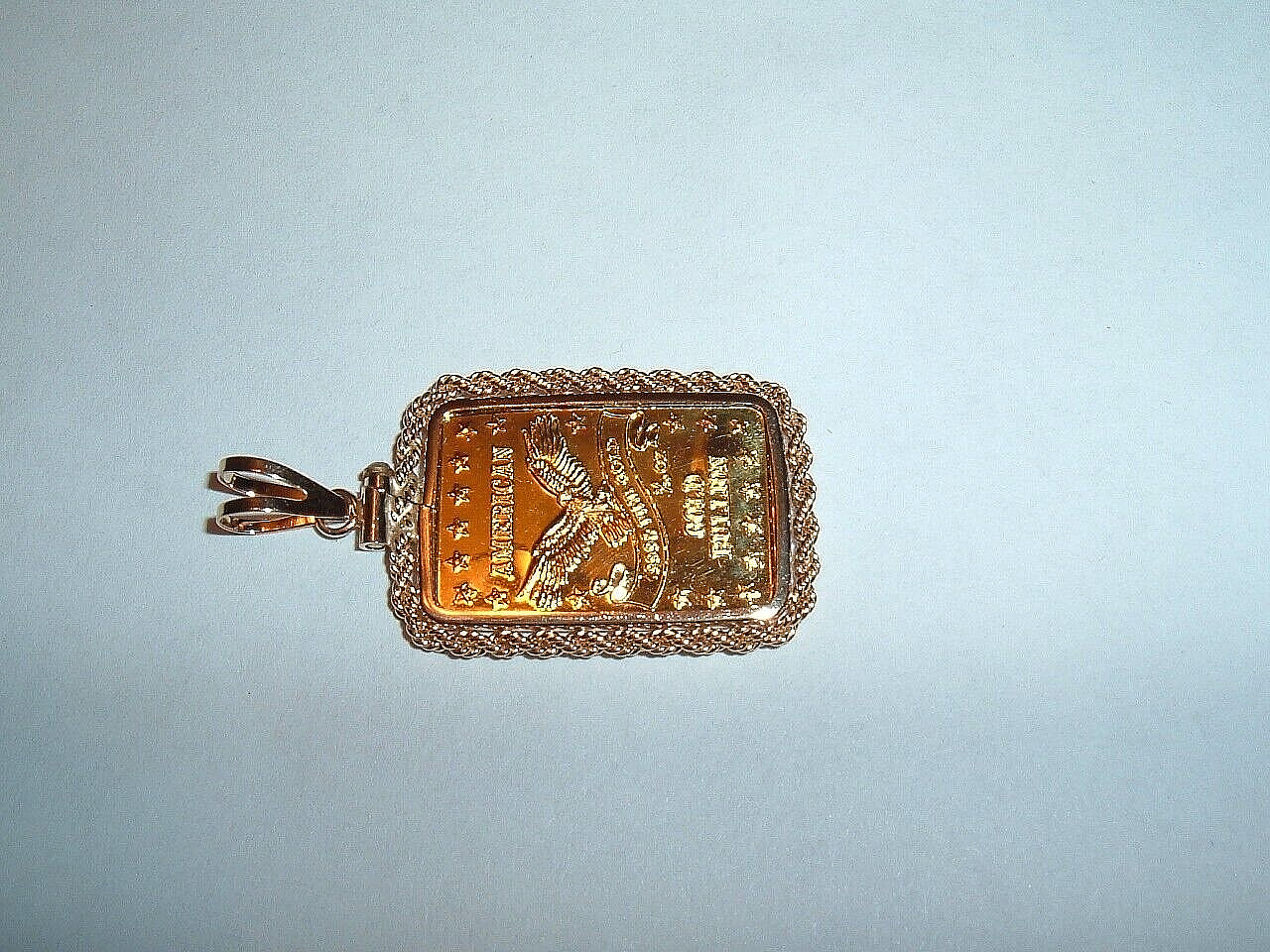 1/10 oz 24K GOLD 999.9 FINE INGOT BAR w / 14K ROPE BEZEL PENDANT CHAIN NECKLACE