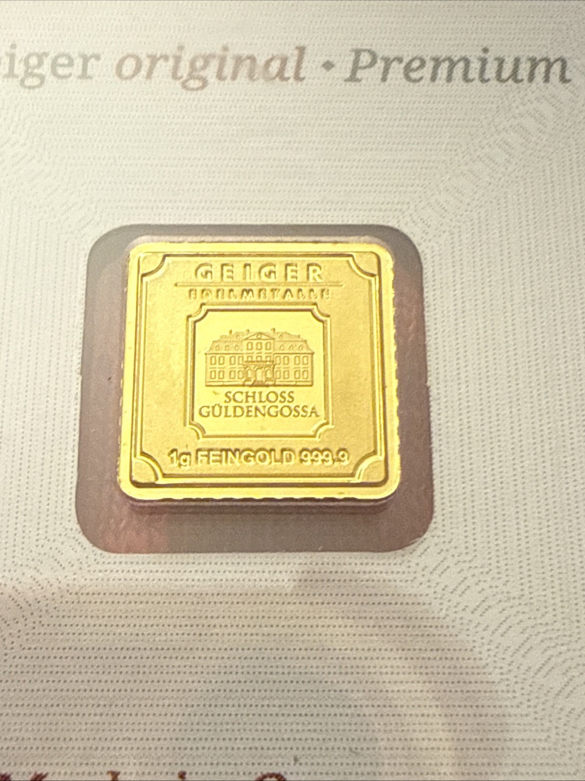 1 Gram Geiger 24K Gold 999.9 Bullion Certified in Assay Square Bar