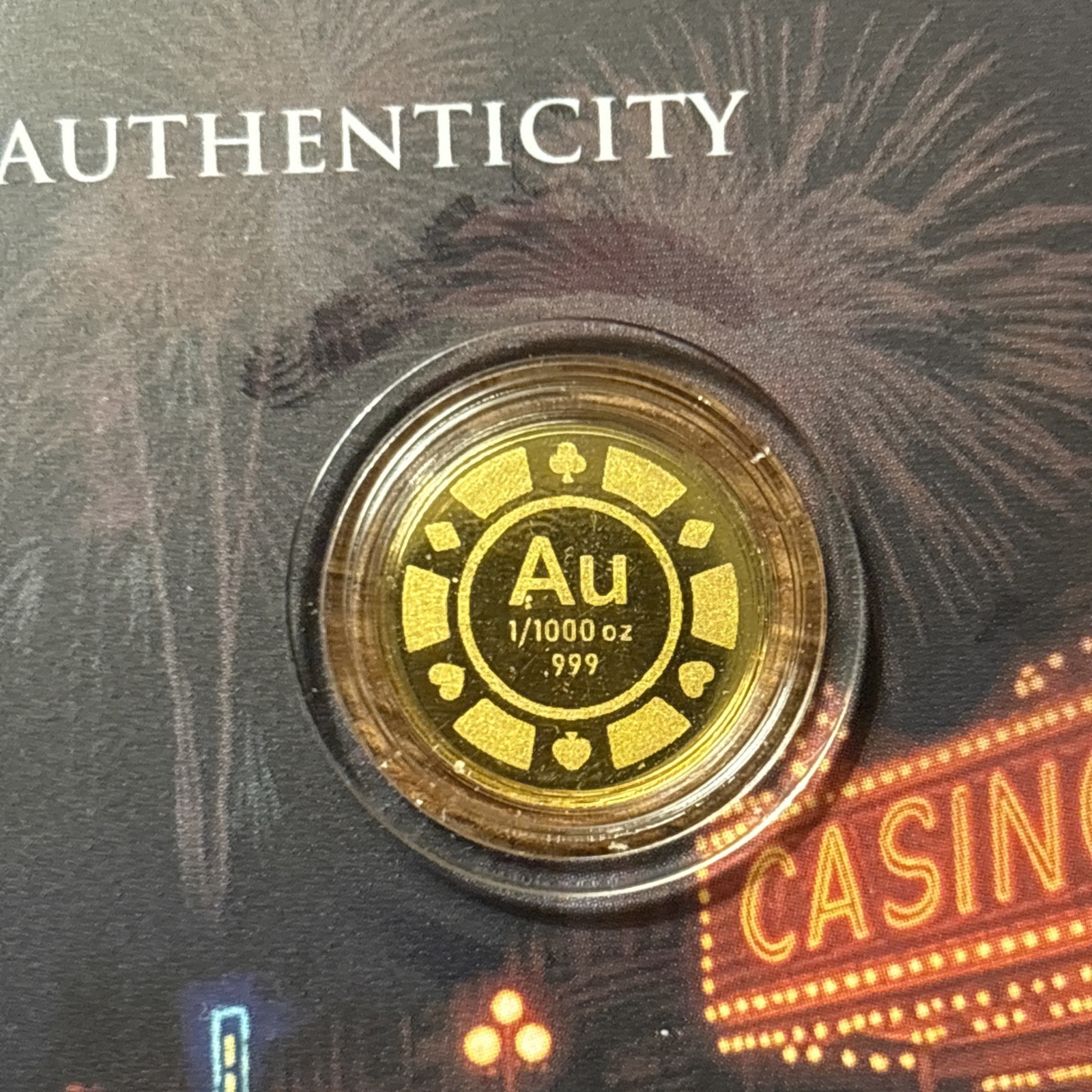 1/1000 oz. Gold Coin Vegas Roulette Chip with COA Assay Card, Mintage 10,000