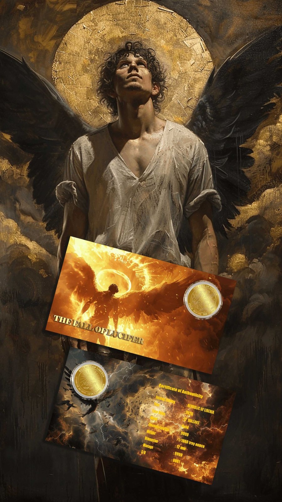 2026 Liberia The Fall of Lucifer 1/1000 oz Gold Coin in Card (9999 Mintage)