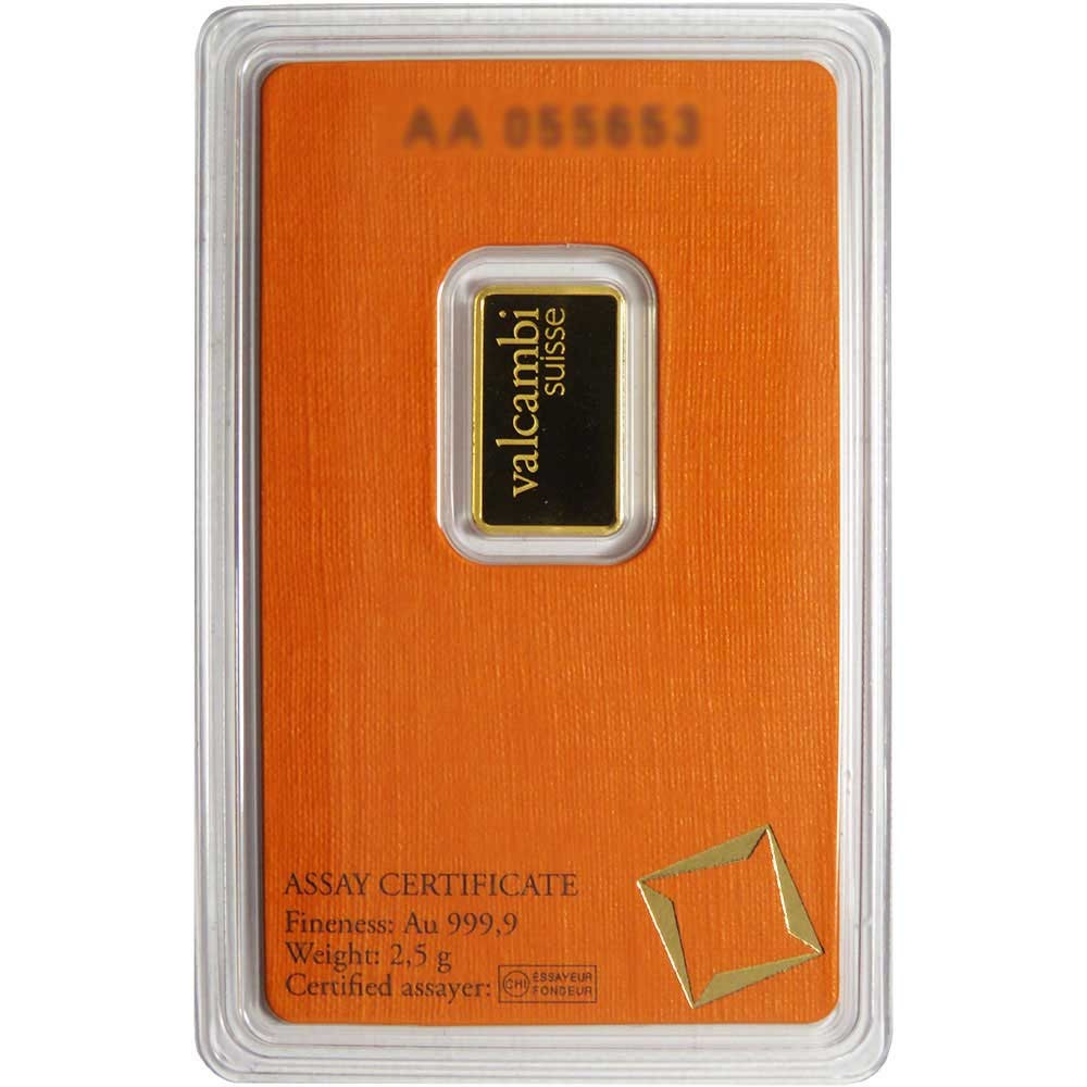 2.5 Gram Valcambi .9999 Fine Gold Bar in Assay