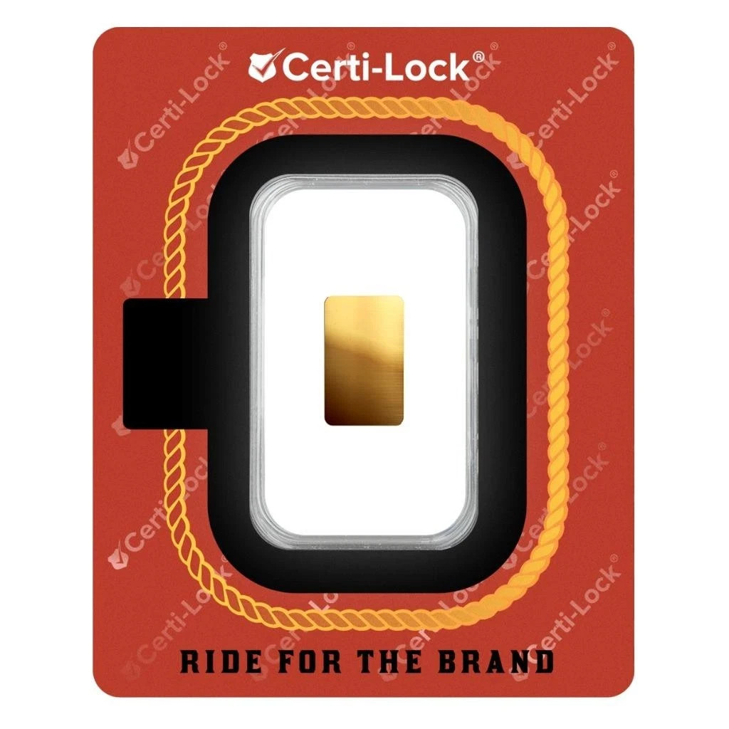 1/100th oz .9999 Gold Bar Cowboy Hallmark Gold Bullion Bar – CertiLock w/Sleeve