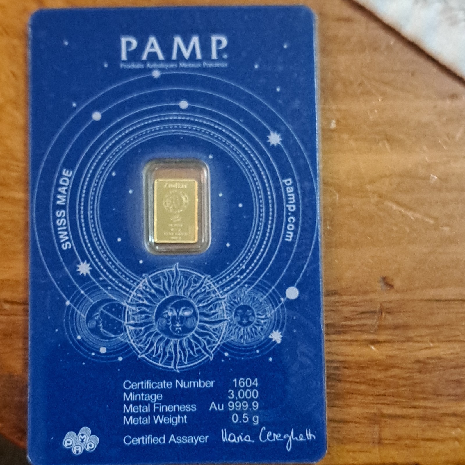 PAMP Suisse Zodiac Capricorn 0.5g Fine Gold Bar .9999 Au 999.9 Total 0.5g