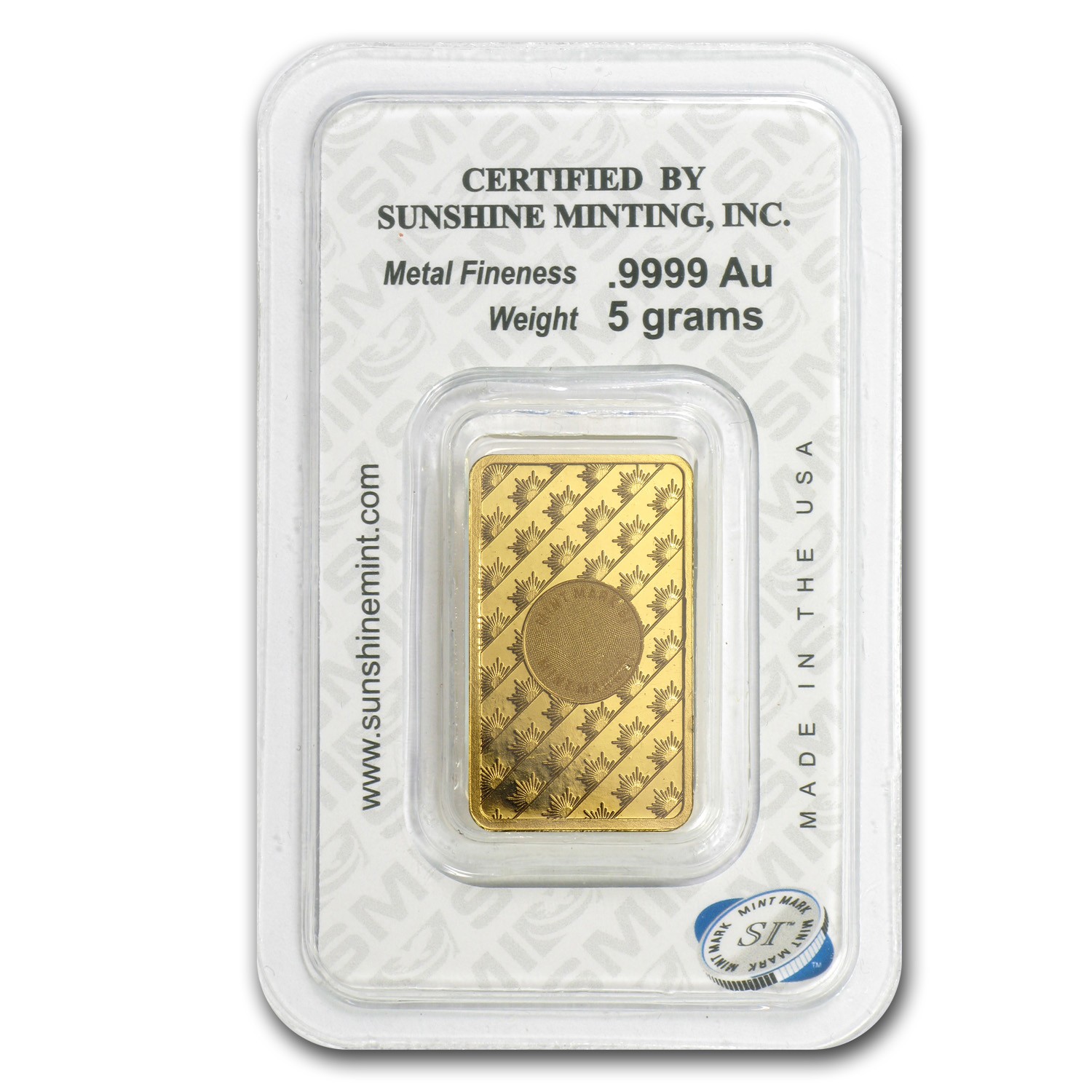 5 gram Gold Bar – Sunshine Minting New Design (In TEP Packaging)