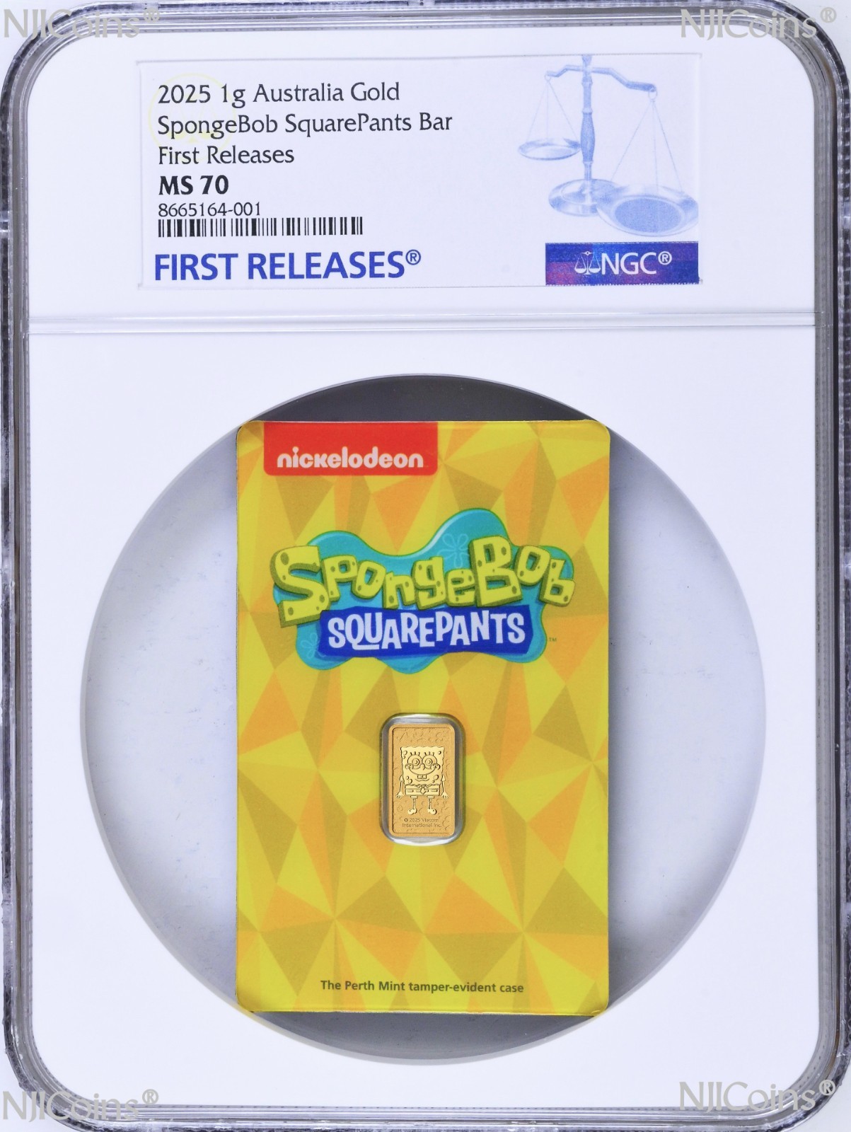 2025 SPONGEBOB SQUAREPANTS 1g .9999 Gold Perth Mint Minted Bar NGC MS 70 FR