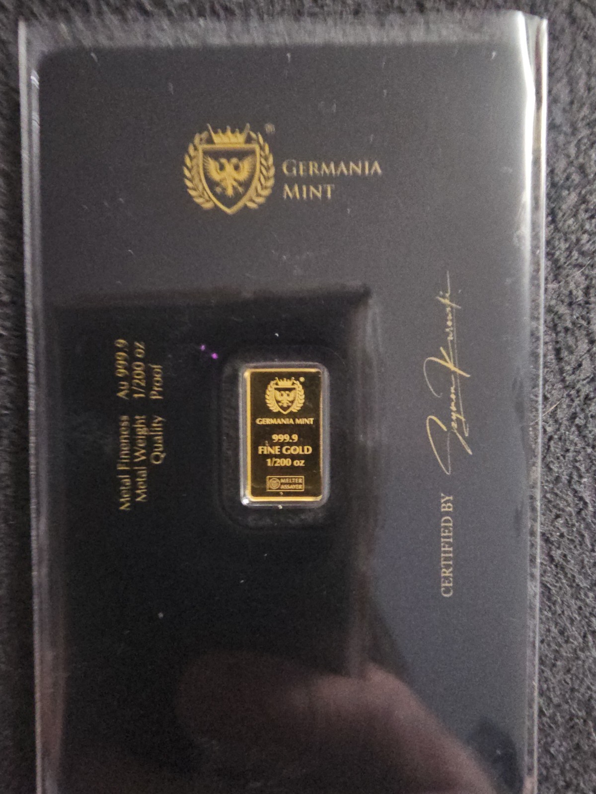 Germania Mint 1/200 Gold Lady Germania Stamped Bar in Capsule