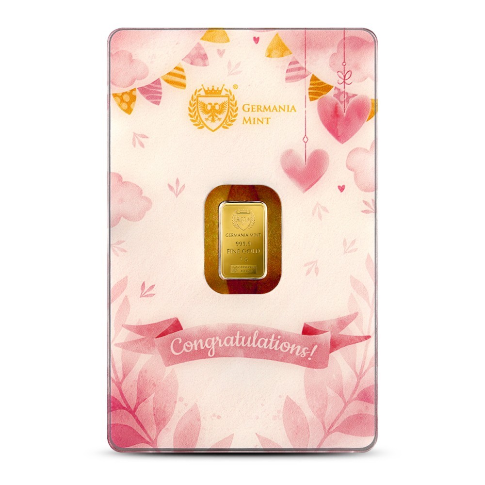 1 Gram Germania Mint Newborn Girl Gold Bar (New w/ Assay)