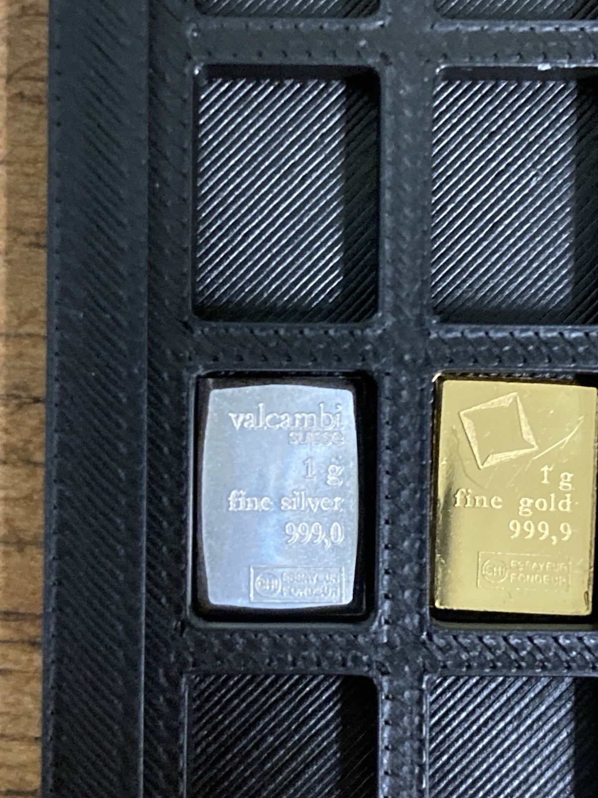Valcambi Suisse CombiBar .9999 Fine Gold Bar 1 Gram- 3 Grams SILVER- With Wallet