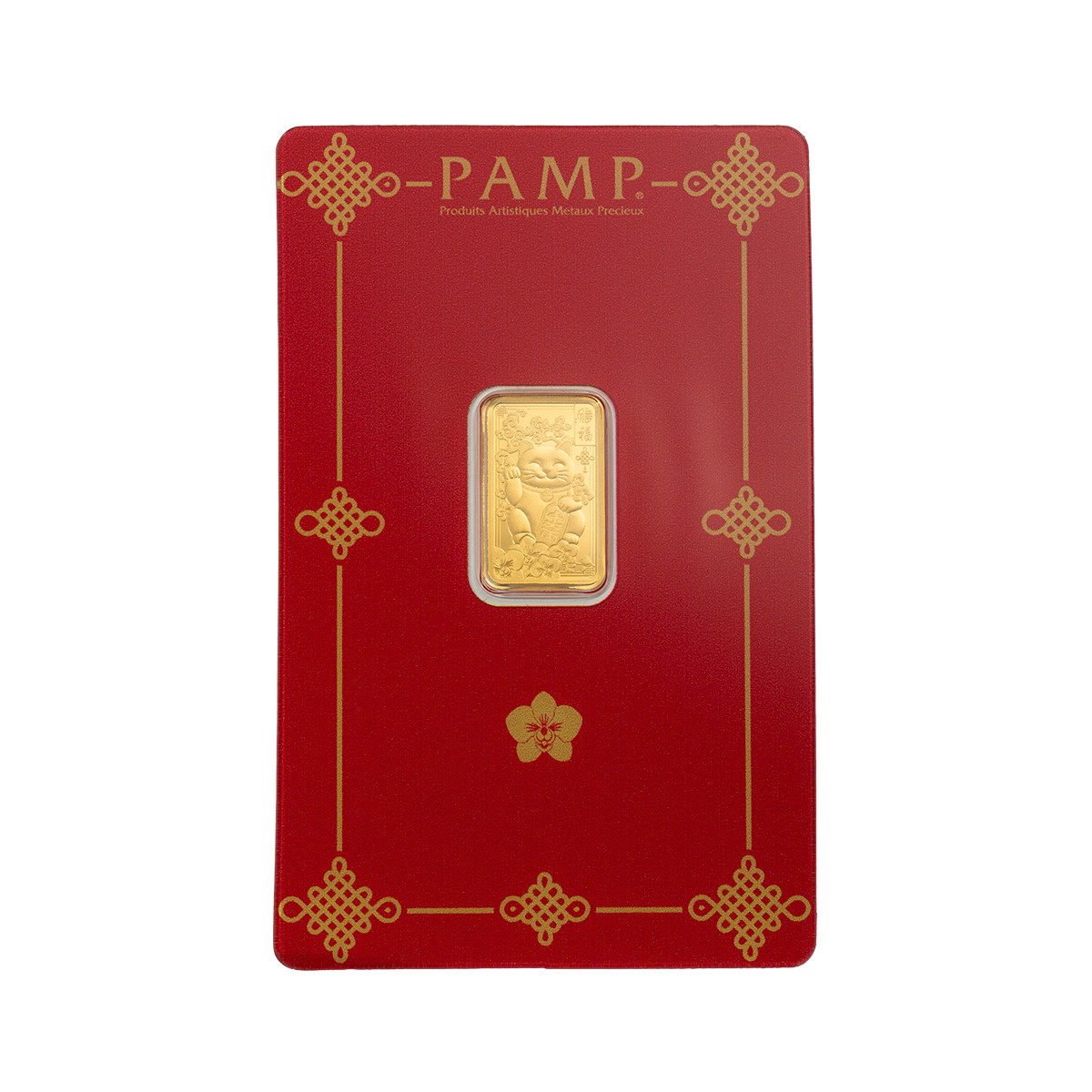 LUCKY CAT GOOD LUCK PAMP SUISSE 2.5 GRAM .9999 Pure 24karat GOLD Bullion Bar