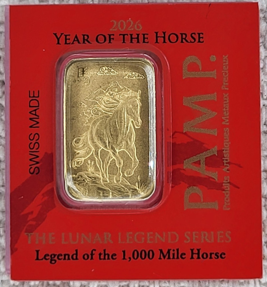 2026 Pamp Year of the Horse 1 Gram Gold Bar Lunar Legends Series Carded .9999