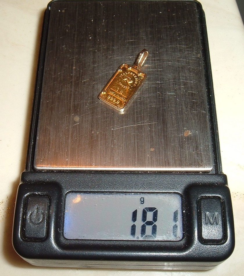 24K ITALPREZIOSI ITALY 999.9 FINE GOLD BAR 14K GOLD BEZEL CHARM PENDANT 1.81G