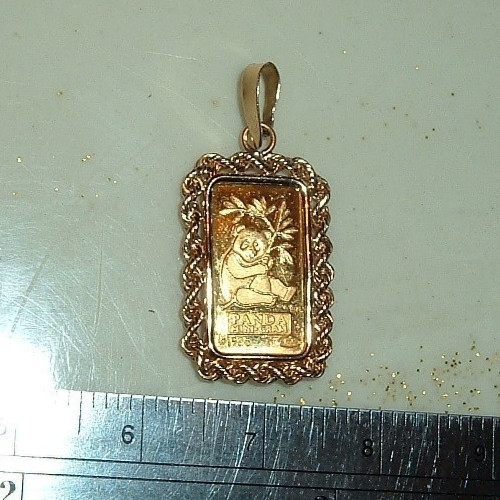 1 GRAM 999.9 FINE GOLD CREDIT SUISSE BAR 14 KT ROPE BEZEL 3MM BAIL PENDANT 1.8g