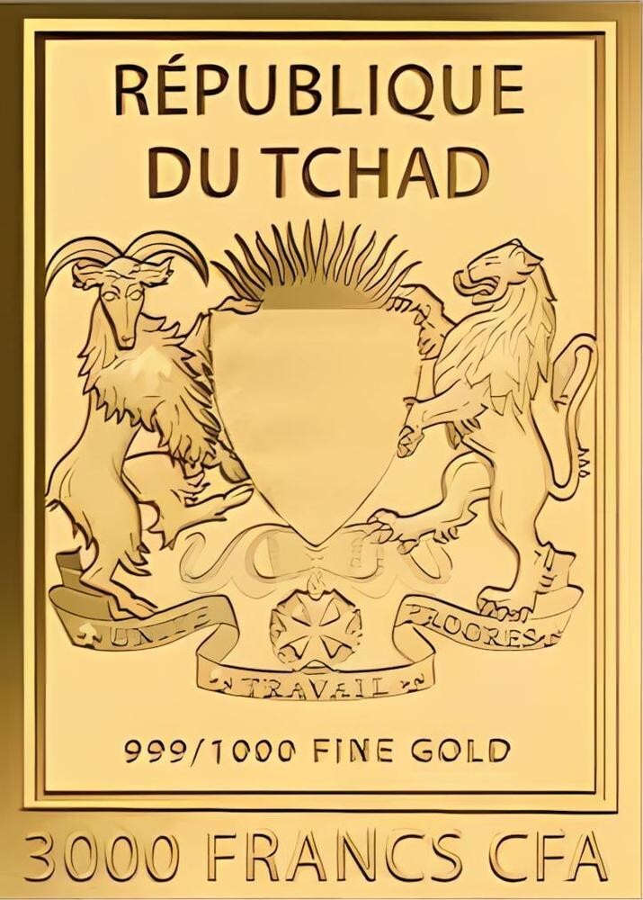 TUTANCHAMUN 1/1000 Oz .999 Gold in Coin card 3000 Francs Chad 2024