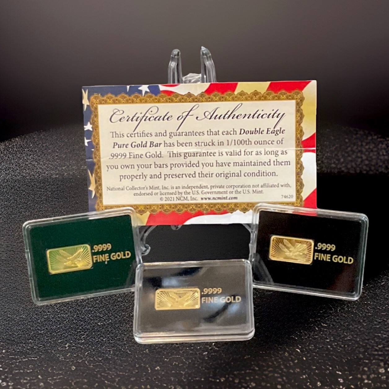 Lot of 3 🔥 2021 9999 Fine Gold Bars 1/100oz. Pure 24k Bullion Double Eagle💎CoA