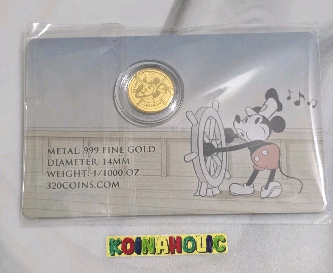 Steamboat Willie 1928 1/1000 Oz Gold Coin In Card