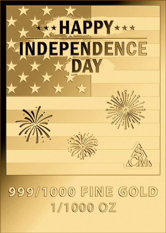 USA Happy Independence Day 1/1000 oz Pure Gold Bar in Card