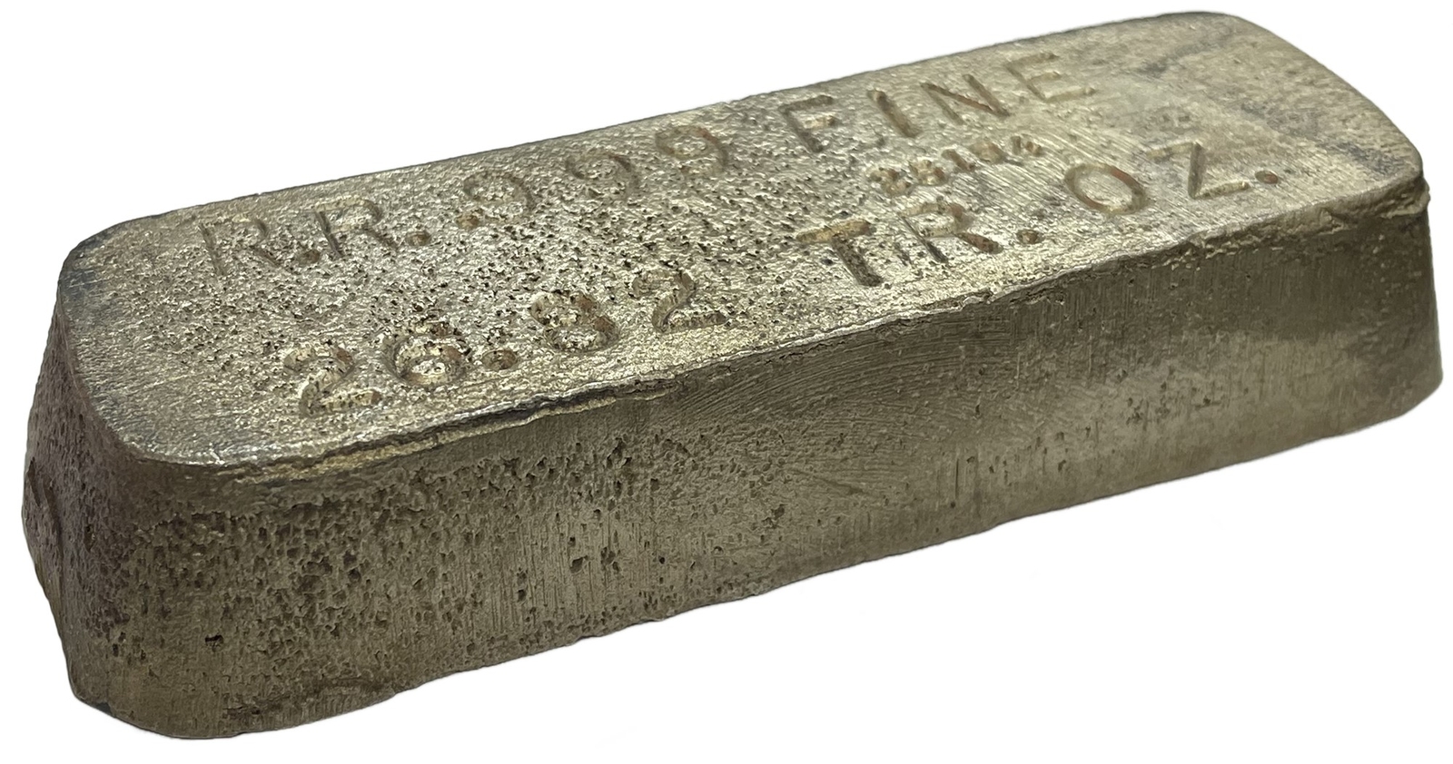 c. 1960’S INDUSTRIAL R.R. SILVER 26.82 TROY OZ .999 FINE POURED BAR / INGOT