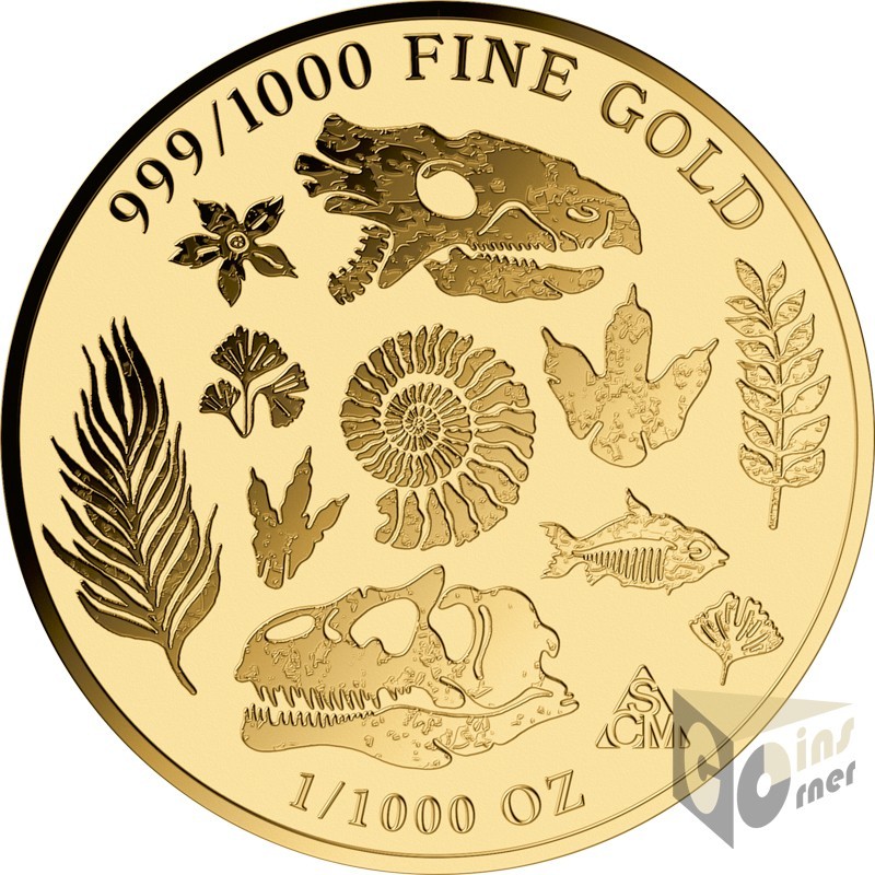 Dinosaur T-Rex 1/1000 Oz 999 Gold Coin 3000 Francs Chad