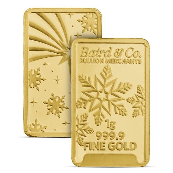 Christmas Assay Baird & Co. GOLD Bar – 1 Gram .9999 Pure – Made in England